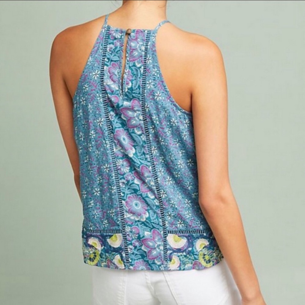 Anthropologie Akemi + Kin Blue Embroidered Halter Top size 4 - Picture 3 of 6